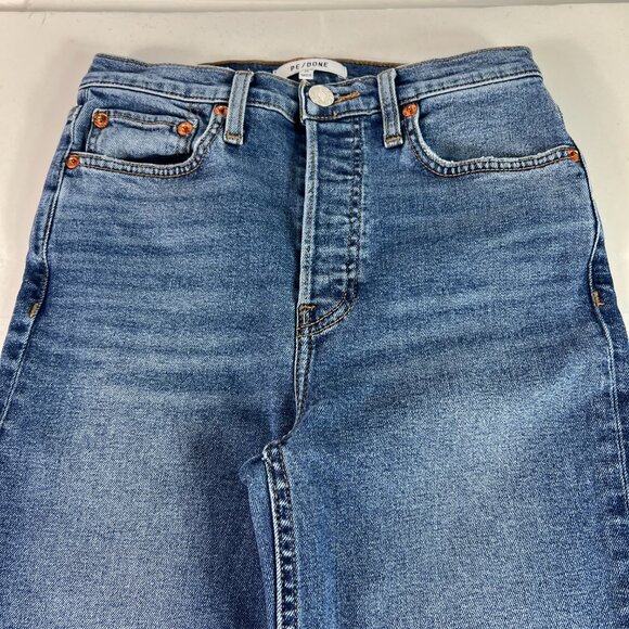 Re/Done Jean Women 25x26* 70s Stove Pipe High Rise Skinny Crop Blue Denim Tag 25 - Picture 2 of 16